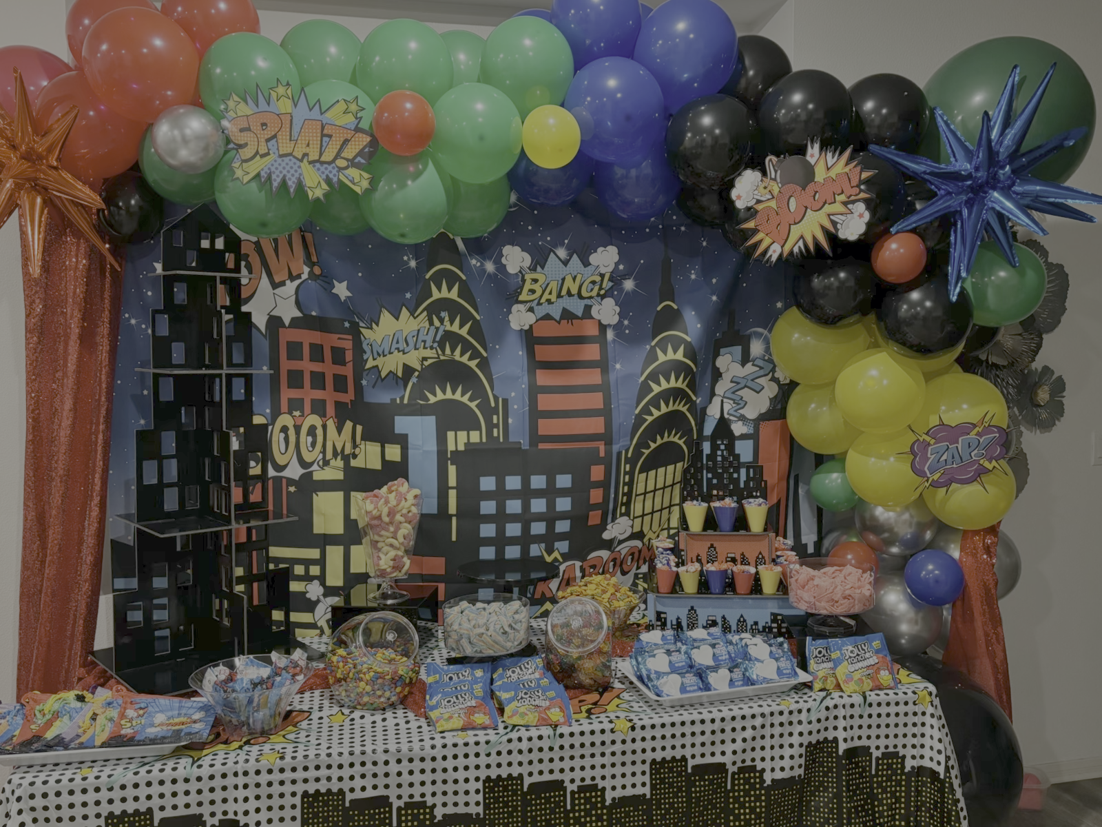 Superhero birthday balloon backdrop