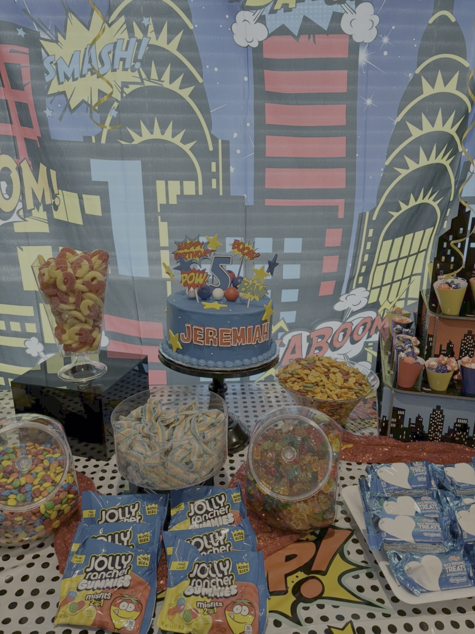 Superhero birthday cake and treats