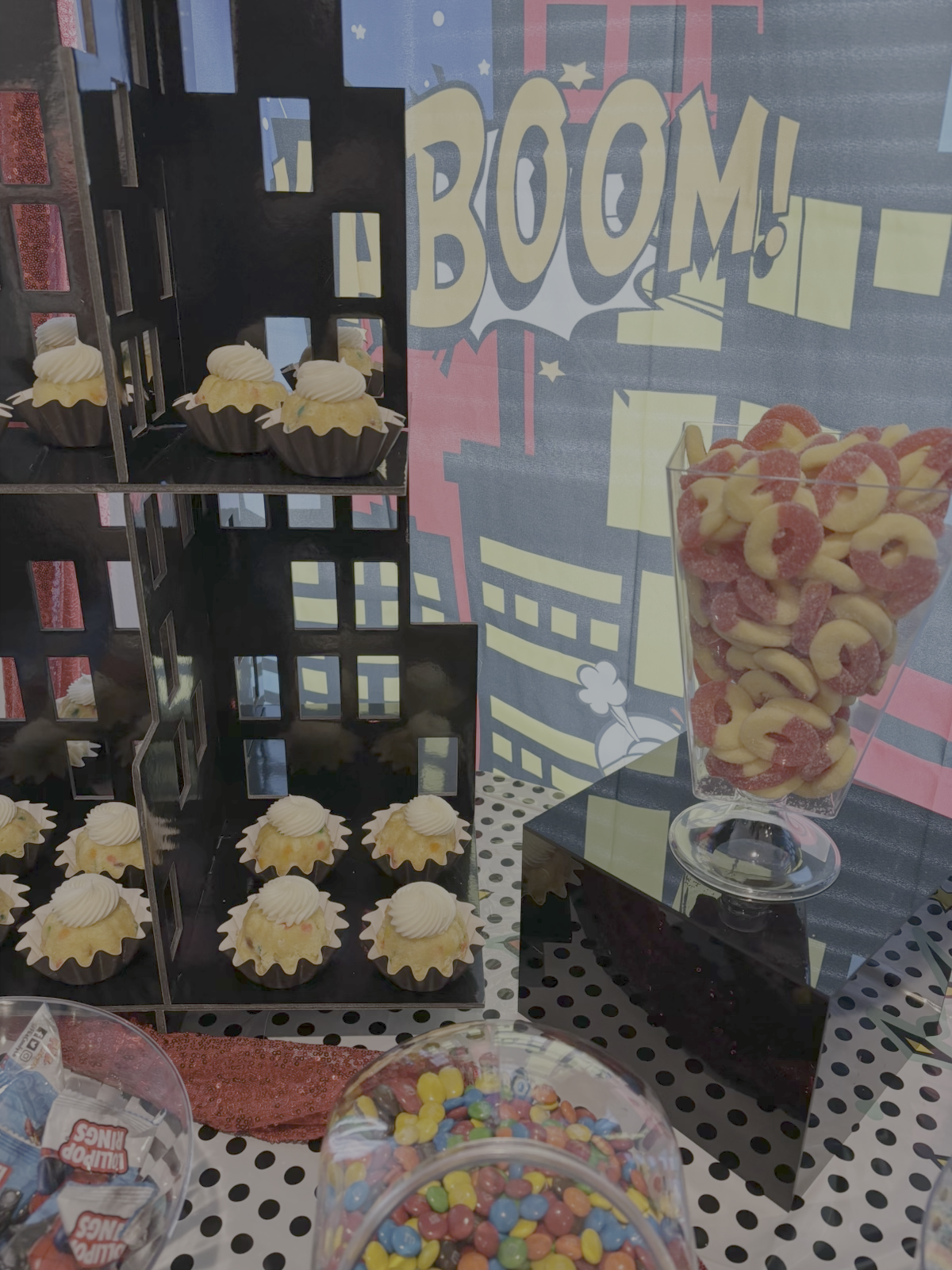 Superhero birthday favor display