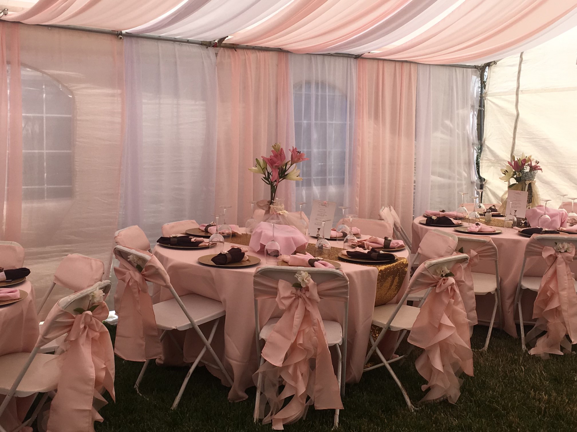 Pink baby shower reception room