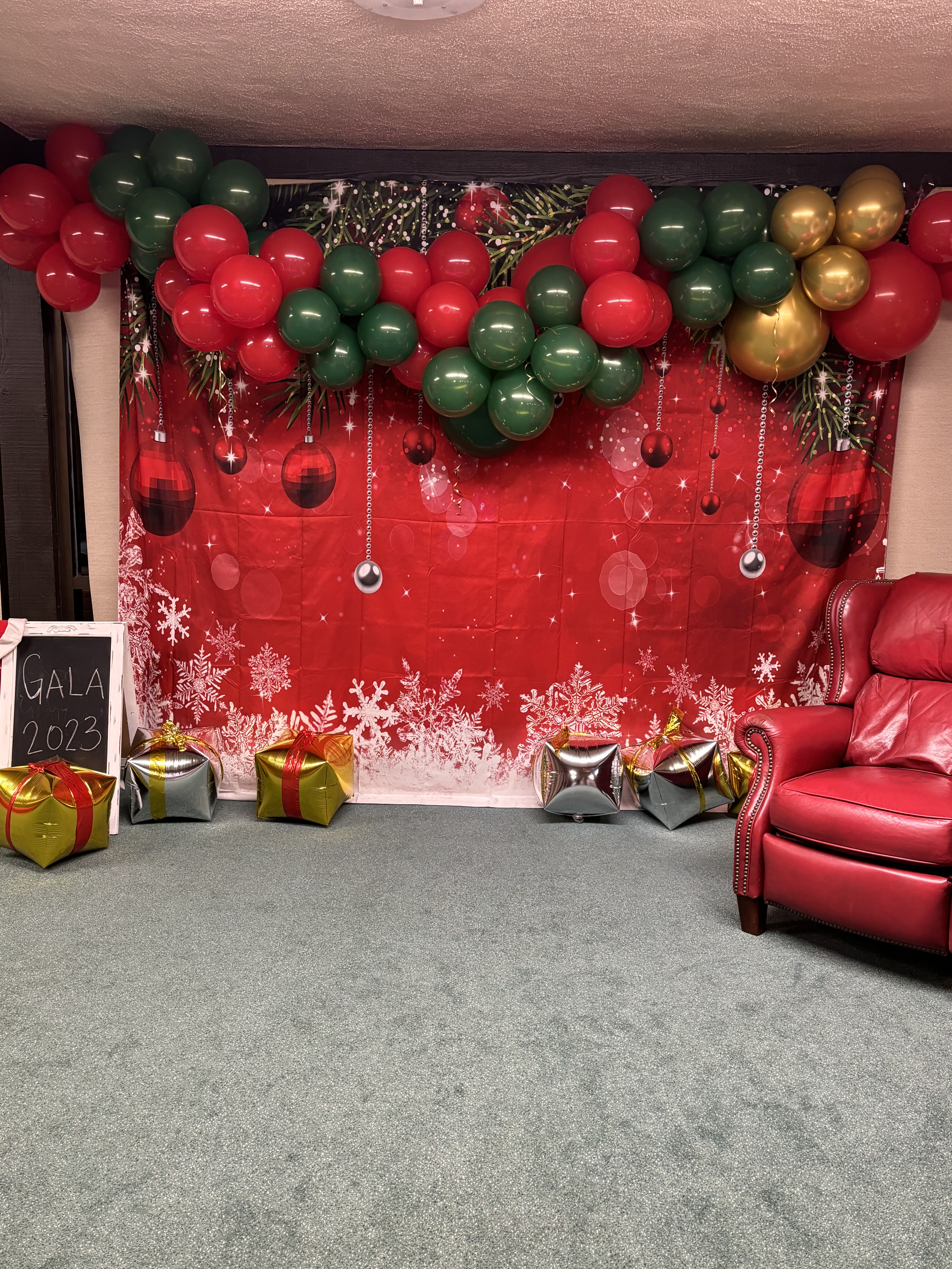 Holiday event balloon backdrop