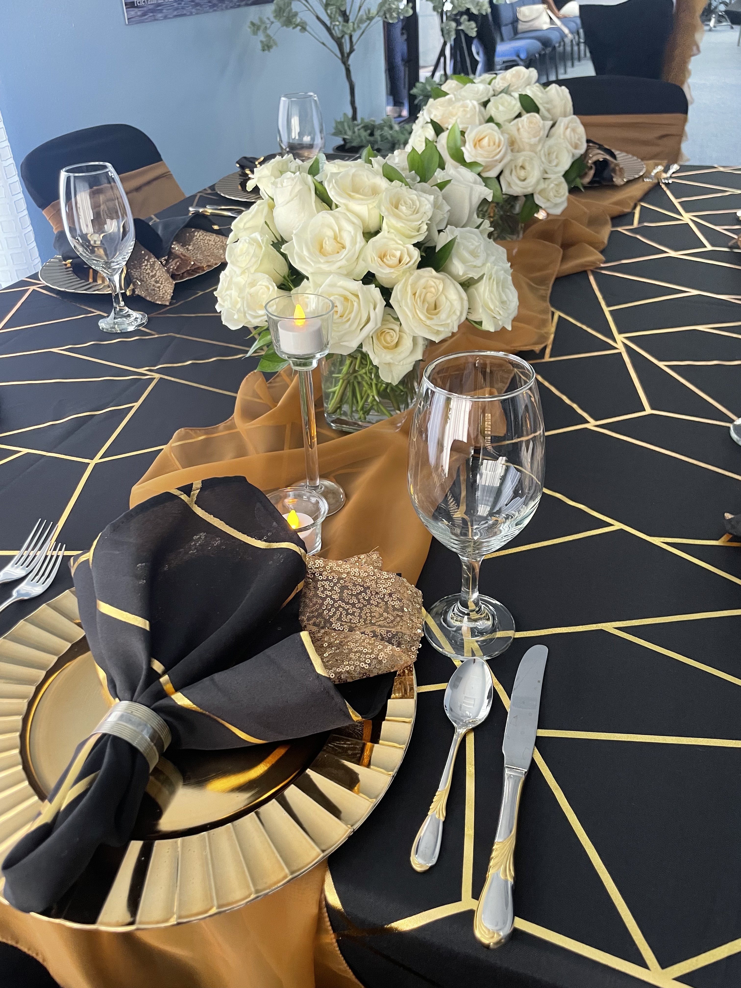 Black and gold gala centerpiece
